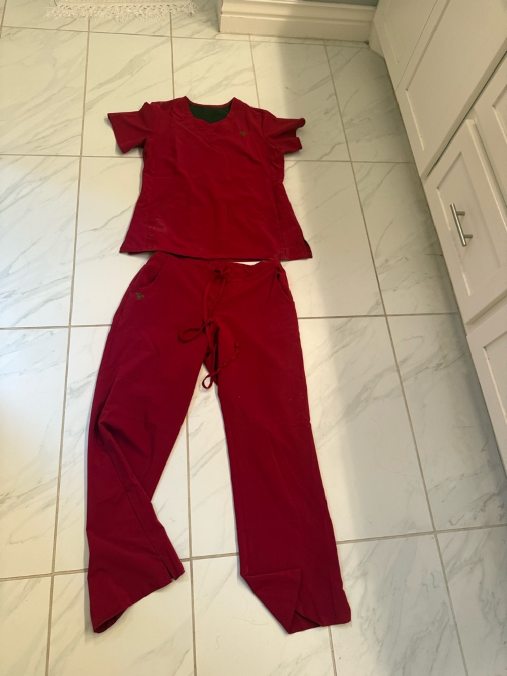 Red Medical Scrub Set - Two Piece Top & Pants